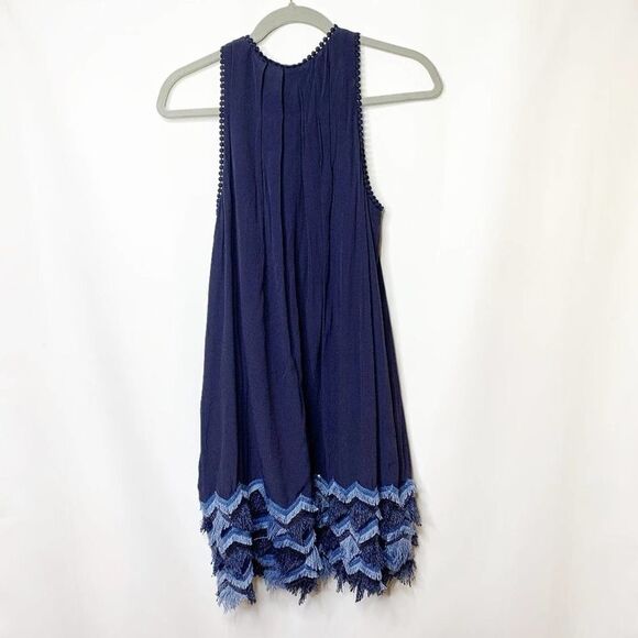 Maeve Womens Navy Fringe Hem Sleeveless Round Neck Cocktail Shift Dress Size 2 - Picture 2 of 10